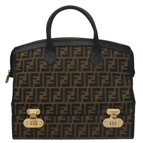 FENDI Zucca Canvas Hand Bag Brown Black Gold - Picture 2 of 14